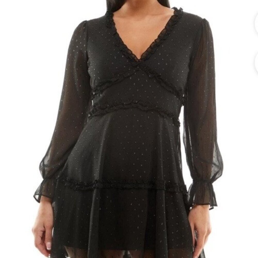 B Smart Mini Ruffled V-Neck Fit and Flare Dress Juniors Size 3 Witchy Goth Party